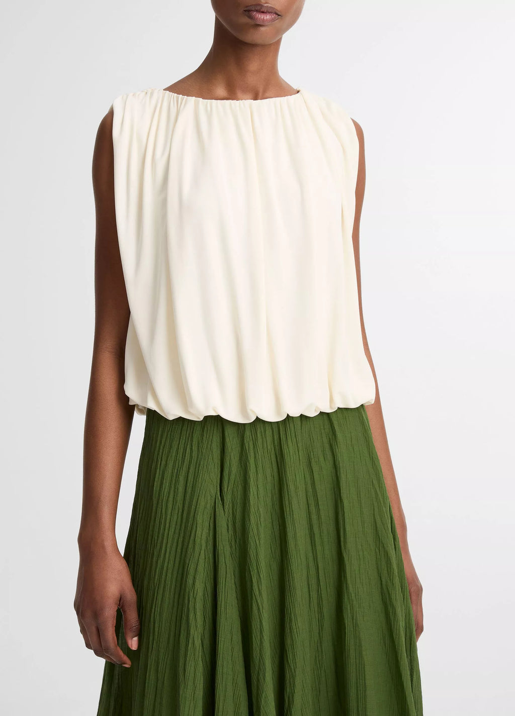 Vince Matte Jersey Bubble Top - Porcelain