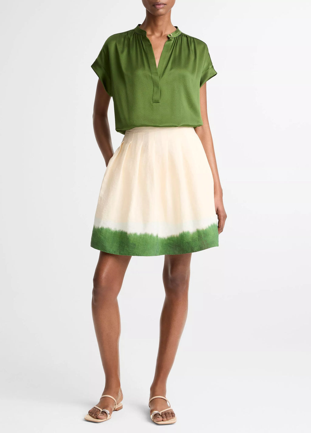 Vince Dip-Dye Pleated Skirt - Porcelain/Herba