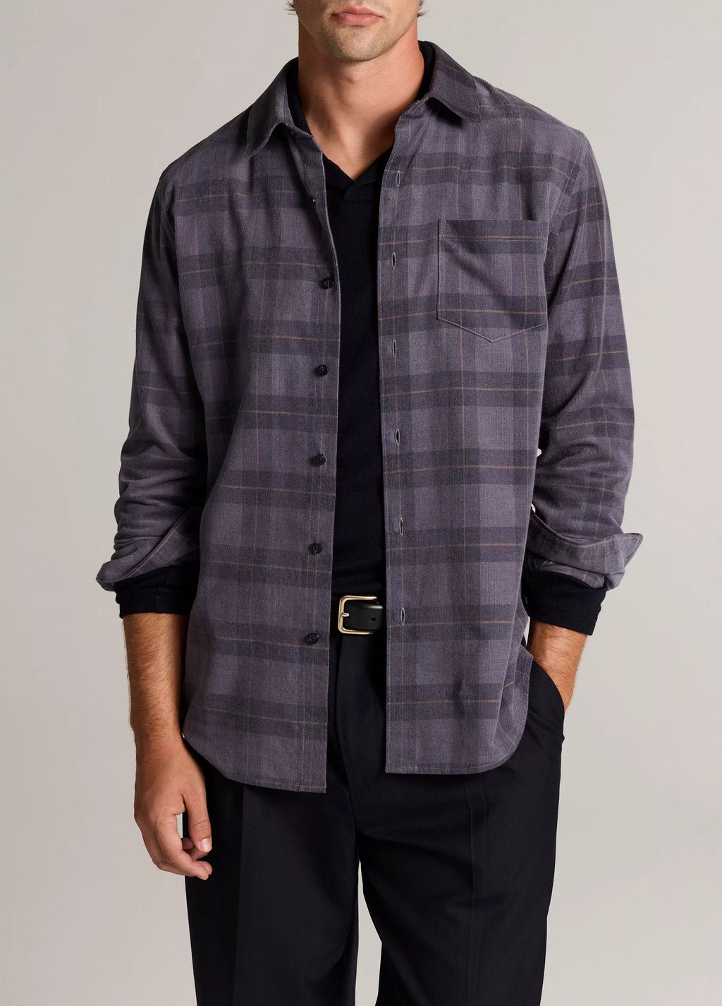 Vince Hamilton Plaid Cotton Corduroy Button-Front Shirt - Late Evening Combo