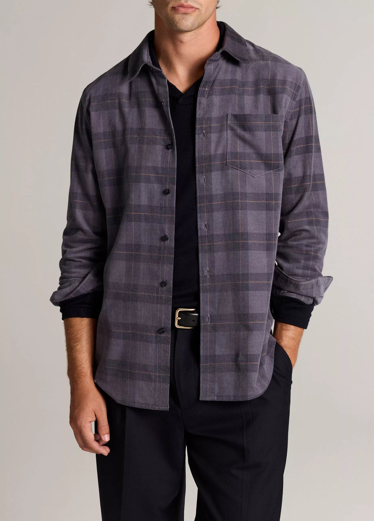 Vince Hamilton Plaid Cotton Corduroy Button-Front Shirt - Late Evening Combo