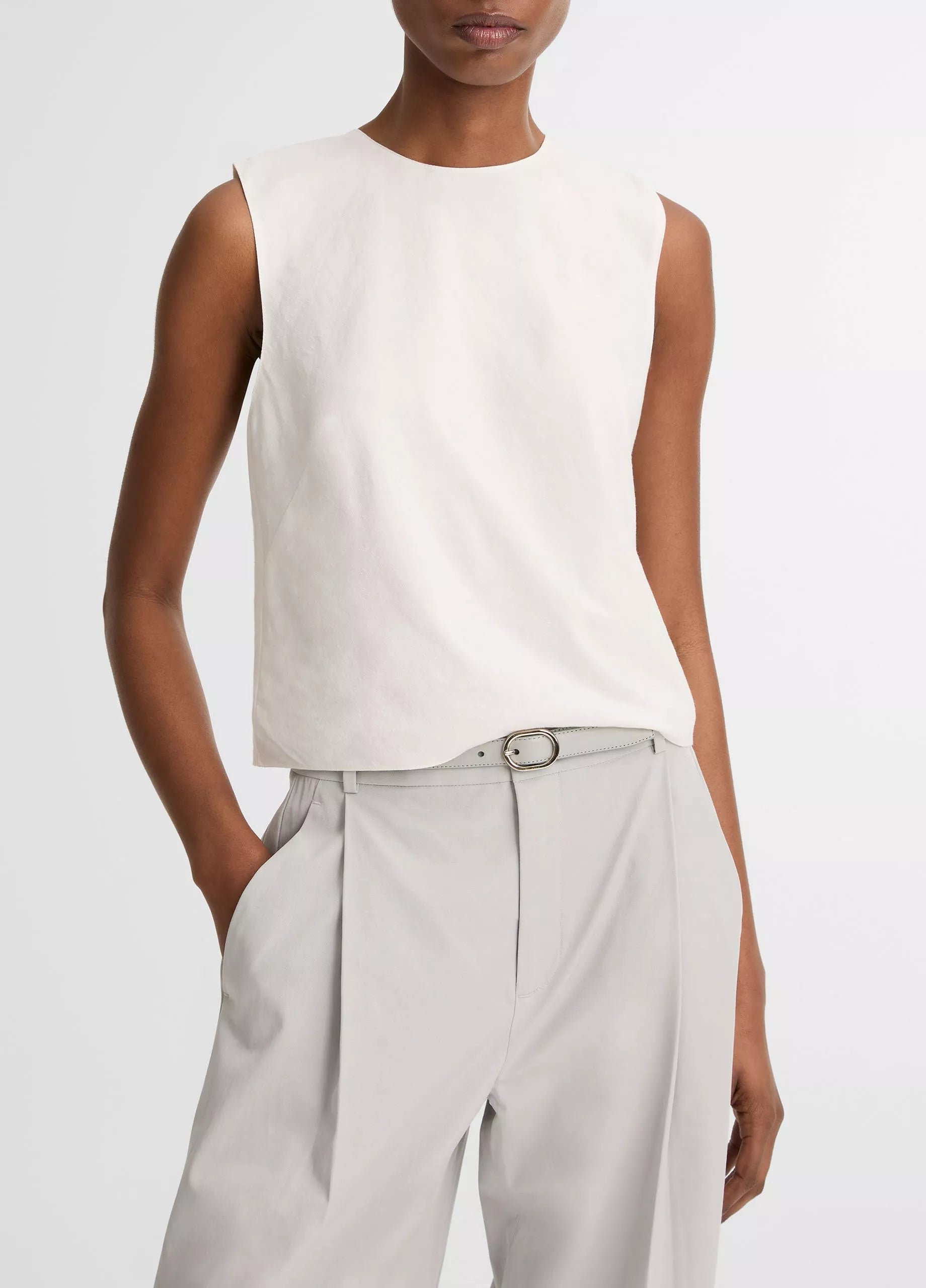 Vince Linen Crew Neck Shell - Optic White