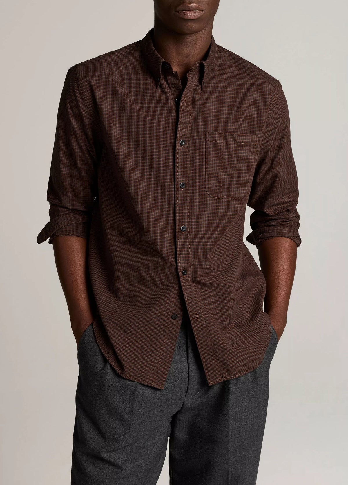 Vince Carnes Plaid Cotton Button-Down Shirt - Chocolate Plum Combo