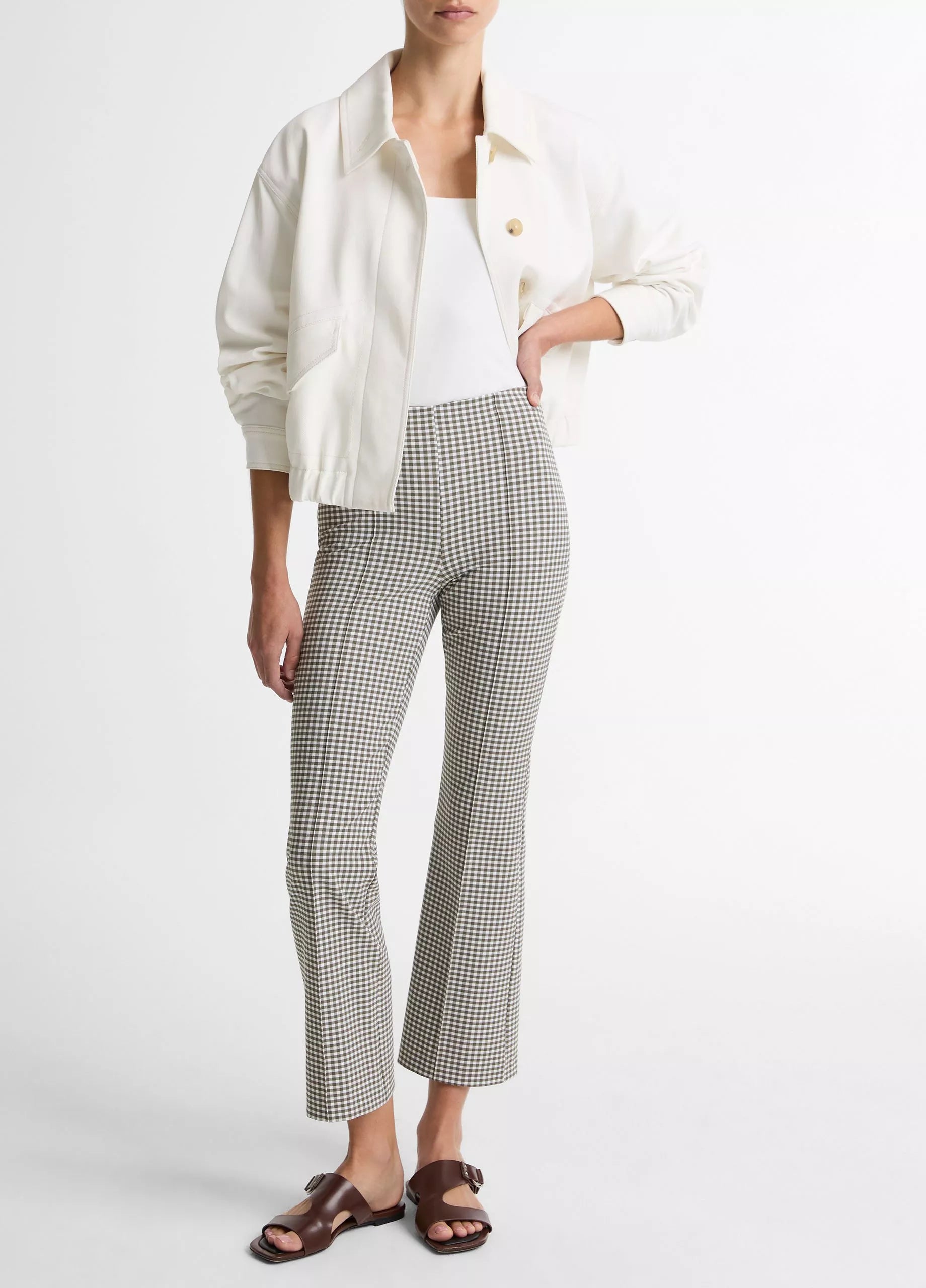 Vince Niki Gingham Mid-Rise Crop Flare Pant