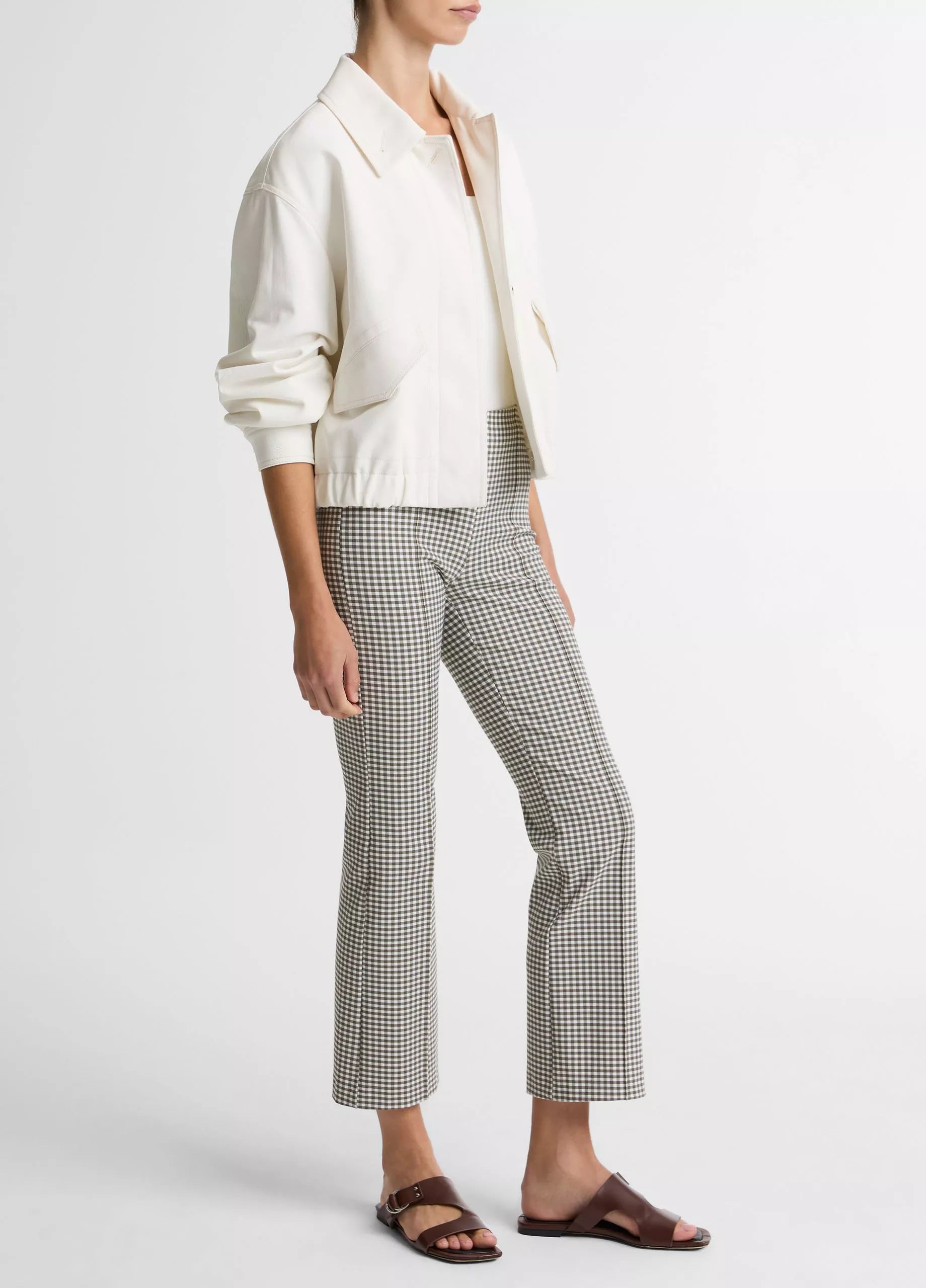 Vince Niki Gingham Mid-Rise Crop Flare Pant