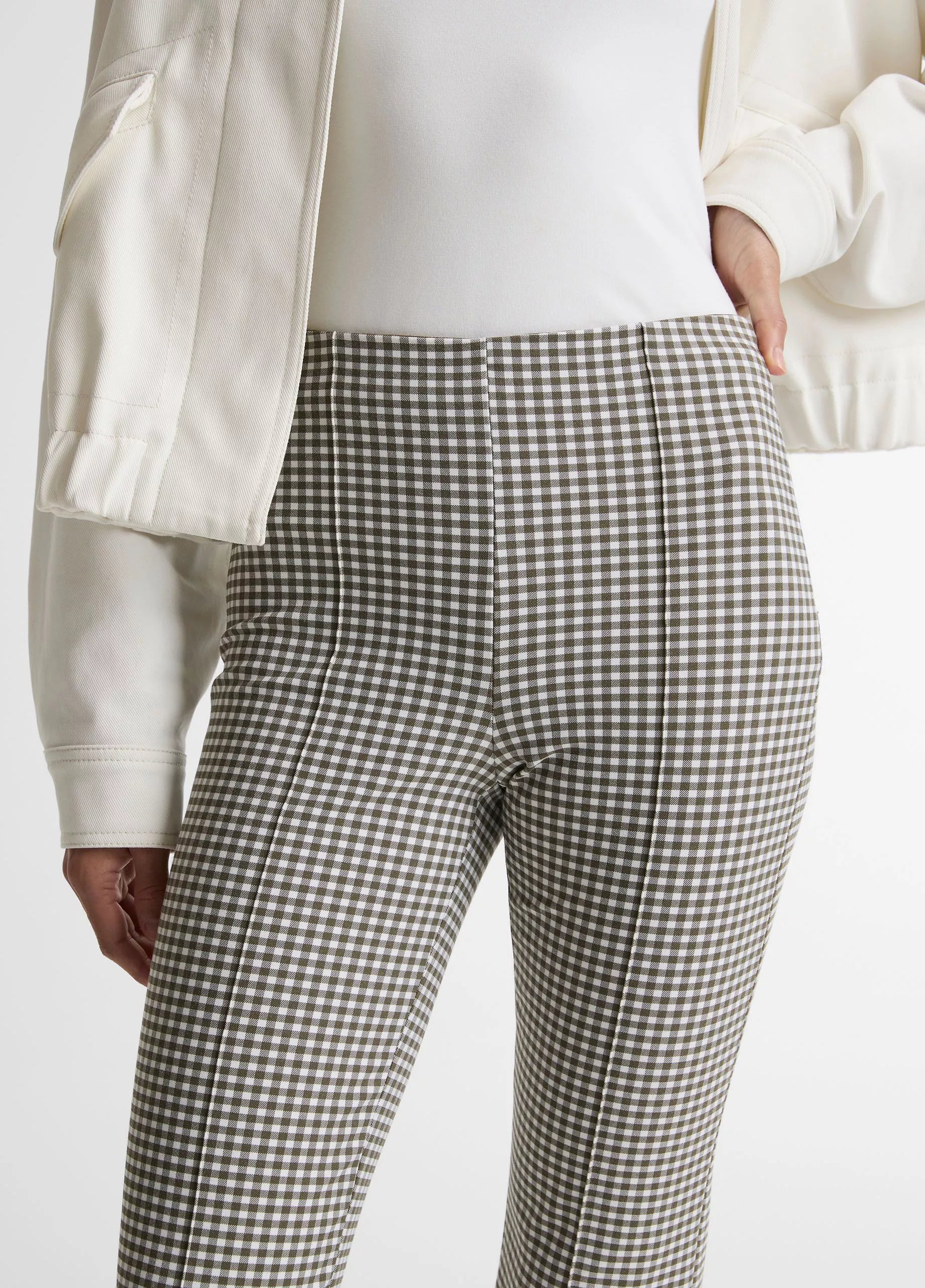 Vince Niki Gingham Mid-Rise Crop Flare Pant