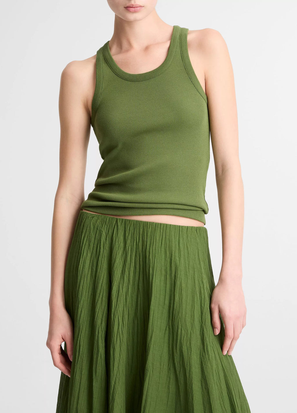 Vince Ribbed Scoop-Neck Tank - Herb