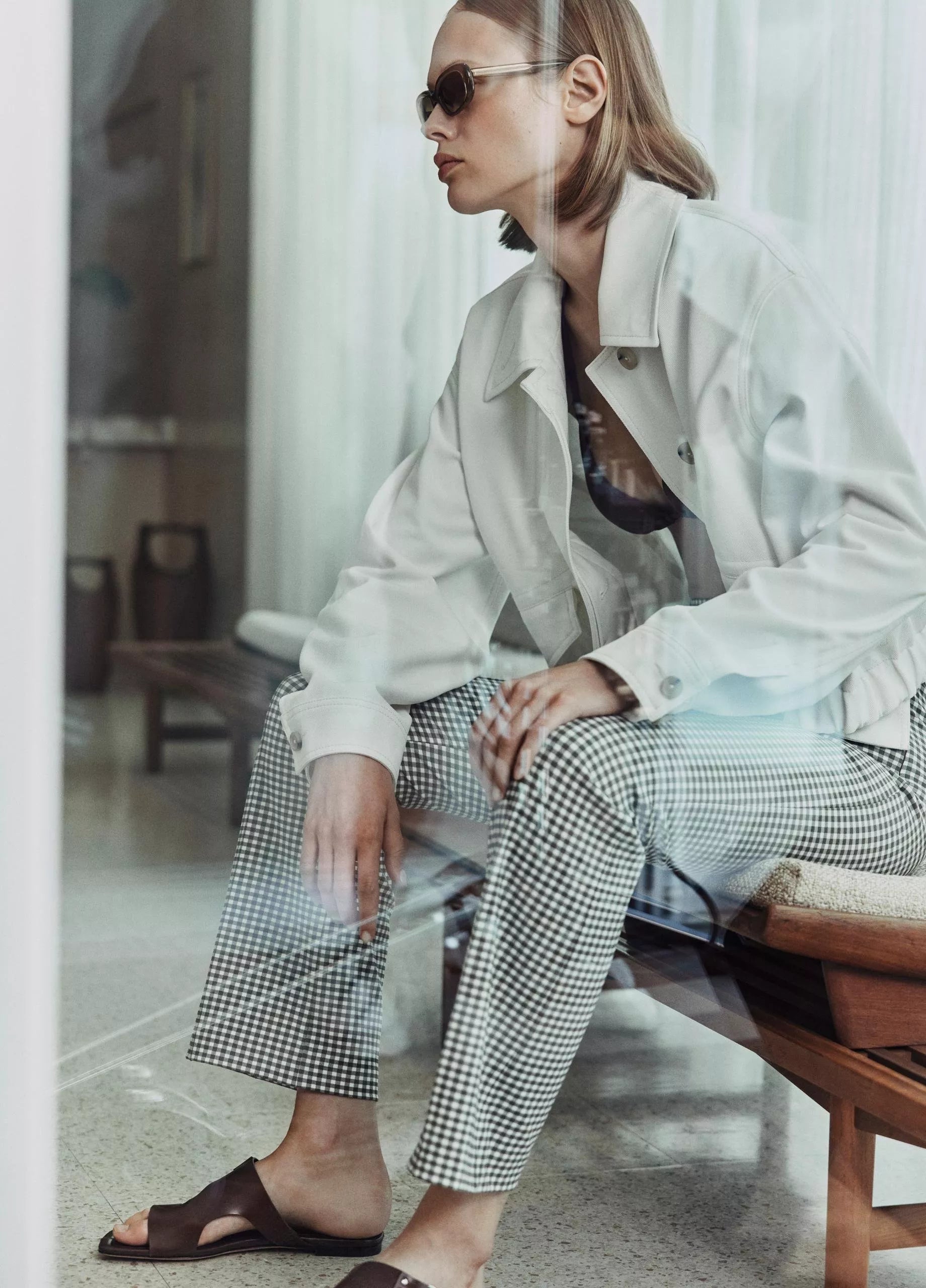 Vince Niki Gingham Mid-Rise Crop Flare Pant