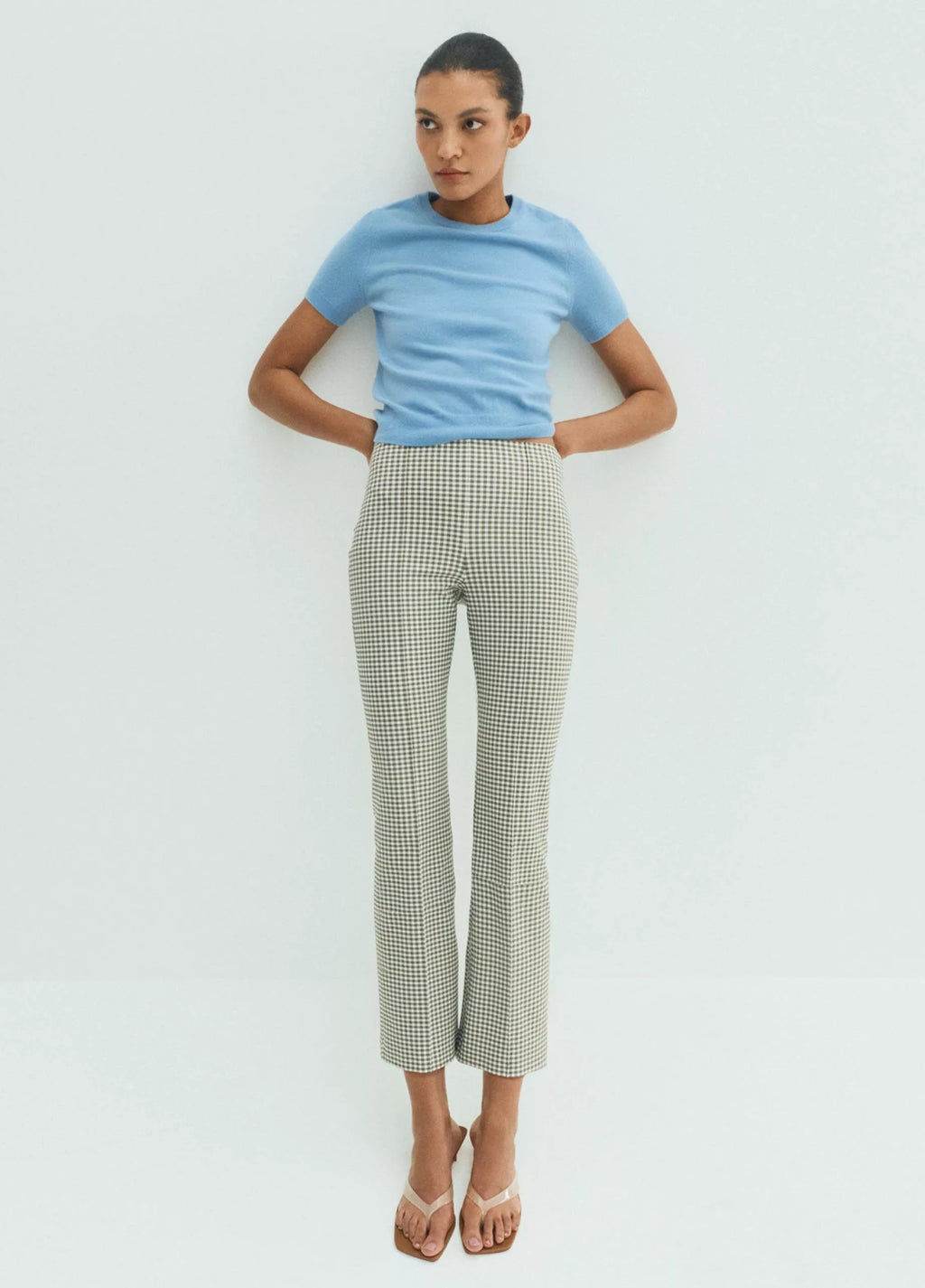 Vince Niki Gingham Mid-Rise Crop Flare Pant
