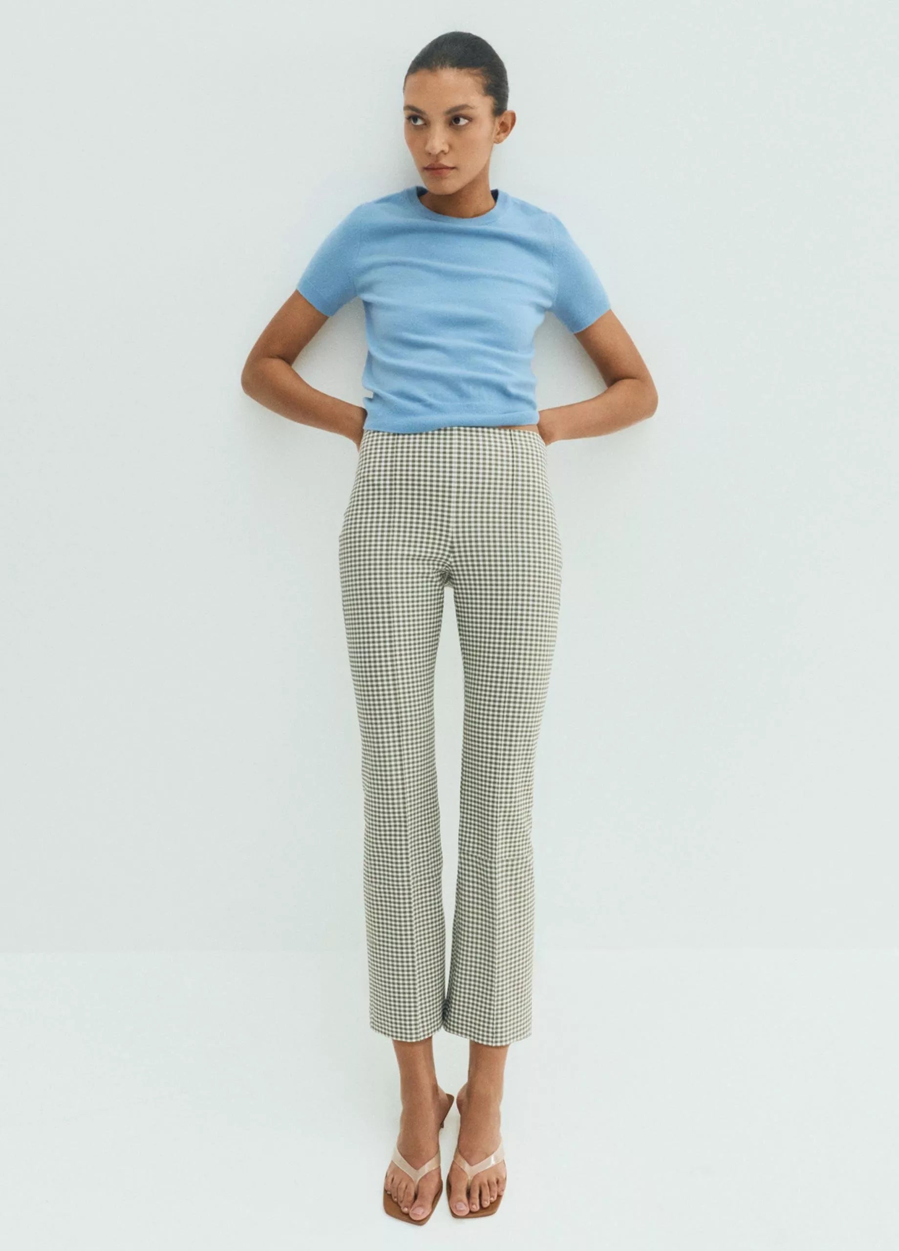Vince Niki Gingham Mid-Rise Crop Flare Pant