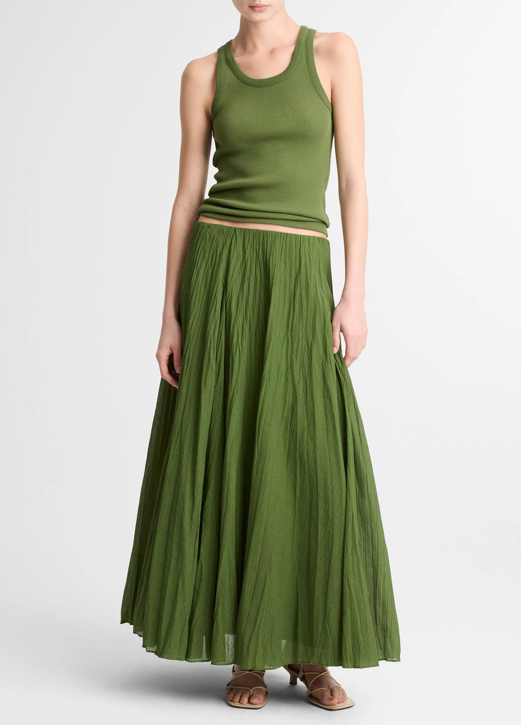 Vince Ribbed Scoop-Neck Tank - Herb