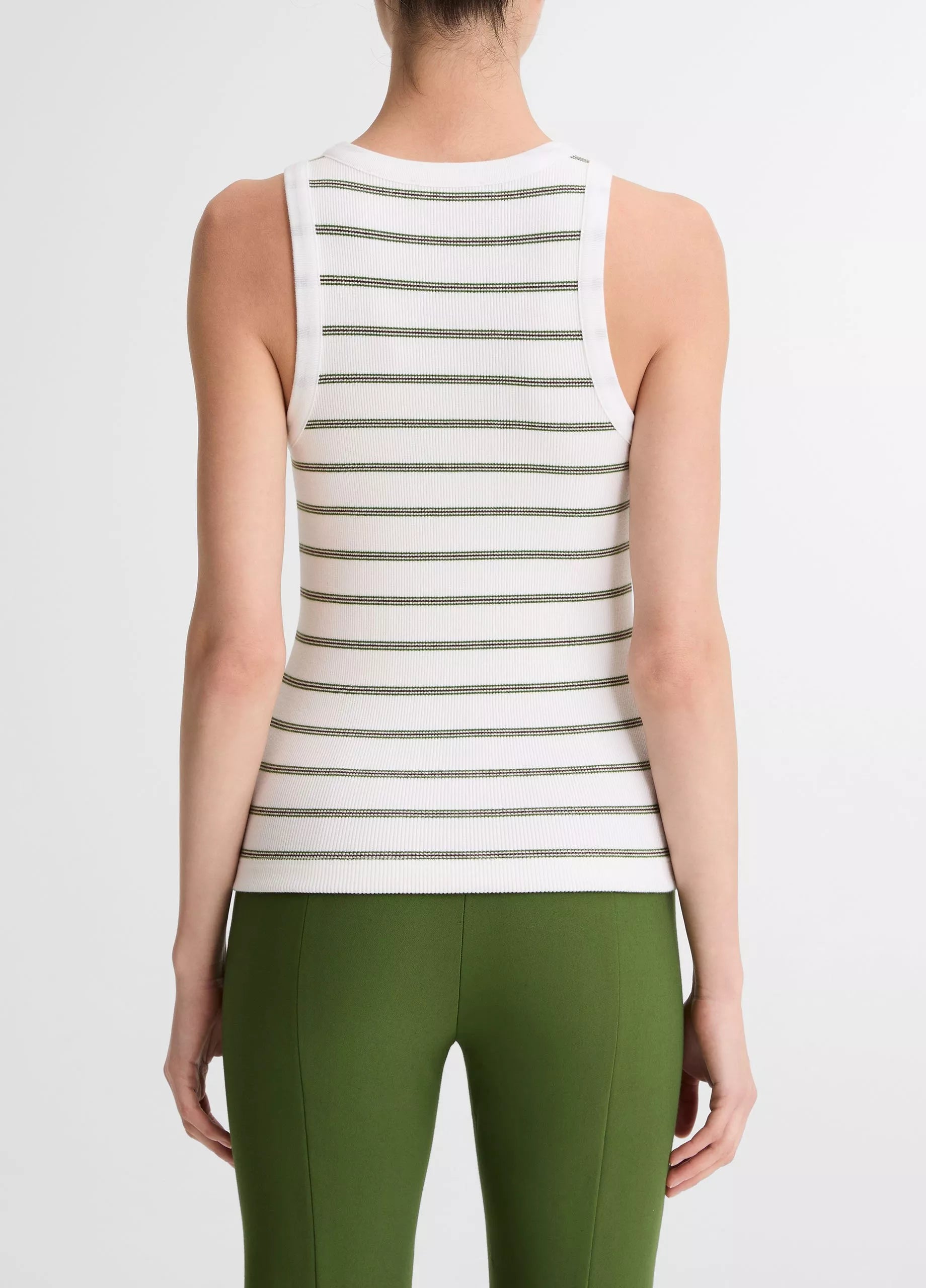 Vince Striped Ribbed Scoop-Neck Tank - Herb Combo