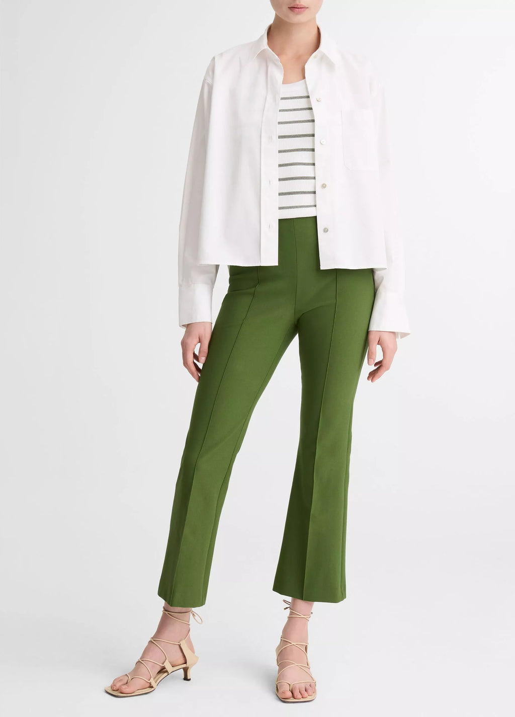 Vince Striped Ribbed Scoop-Neck Tank - Herb Combo