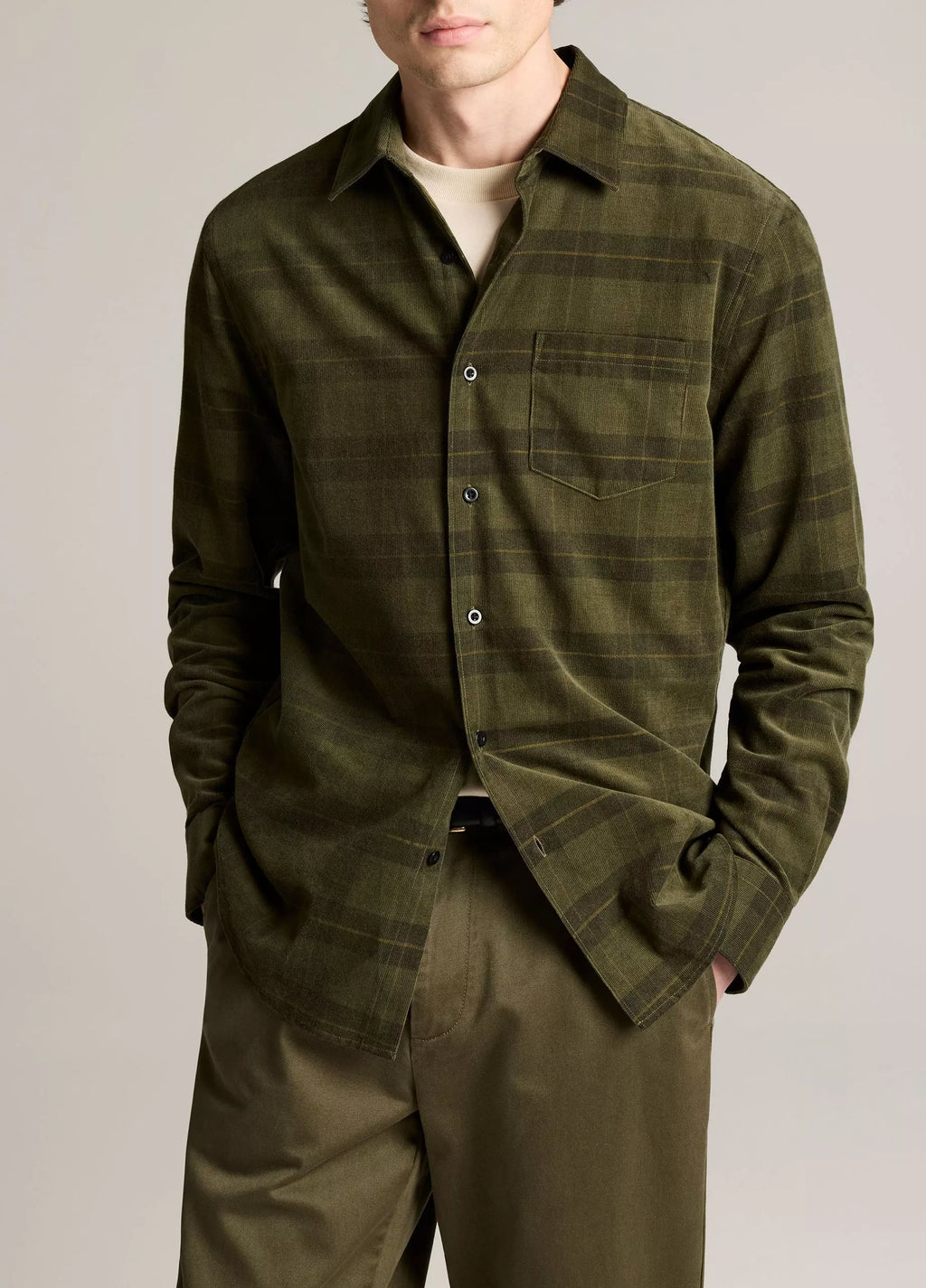 Vince Hamilton Plaid Cotton Corduroy Button-Front Shirt - Night Leaf Combo