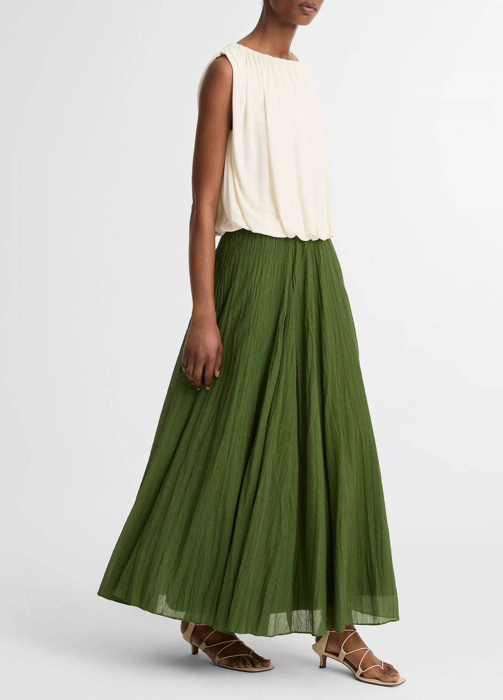 Vince Crinkled Plissé Cotton-Blend Maxi Skirt - Herb