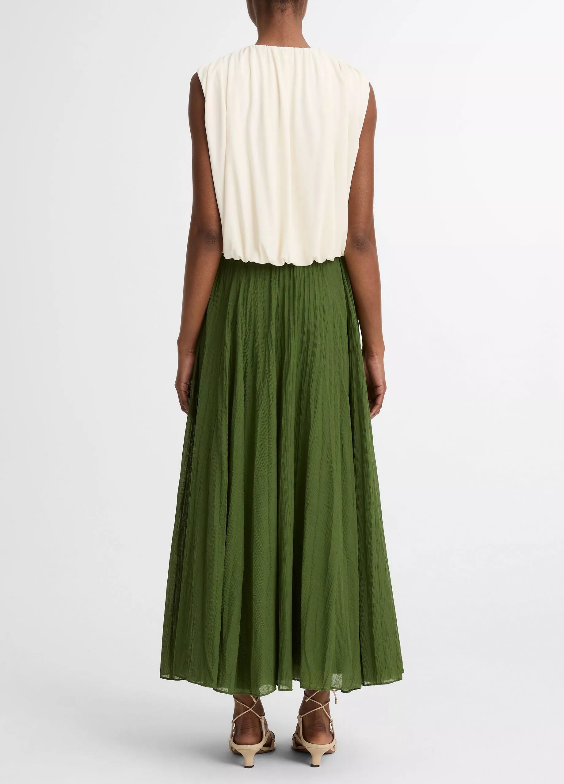 Vince Crinkled Plissé Cotton-Blend Maxi Skirt - Herb