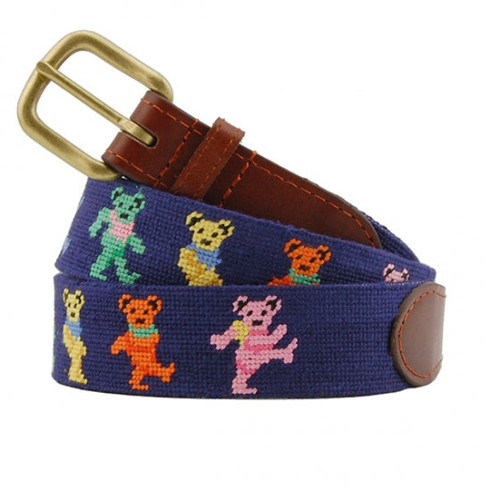 Smathers & Branson Dancing Bears Needlepoint Belt - Navy
