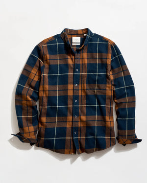 Billy Reid Brushed Bold Plaid Tuscumbia Shirt Button-Down - Carbon Blue Multi
