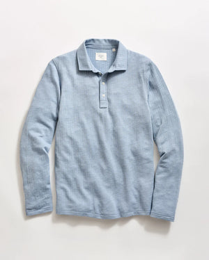 Billy Reid Long Sleeve Herringbone Polo - Blue Fog