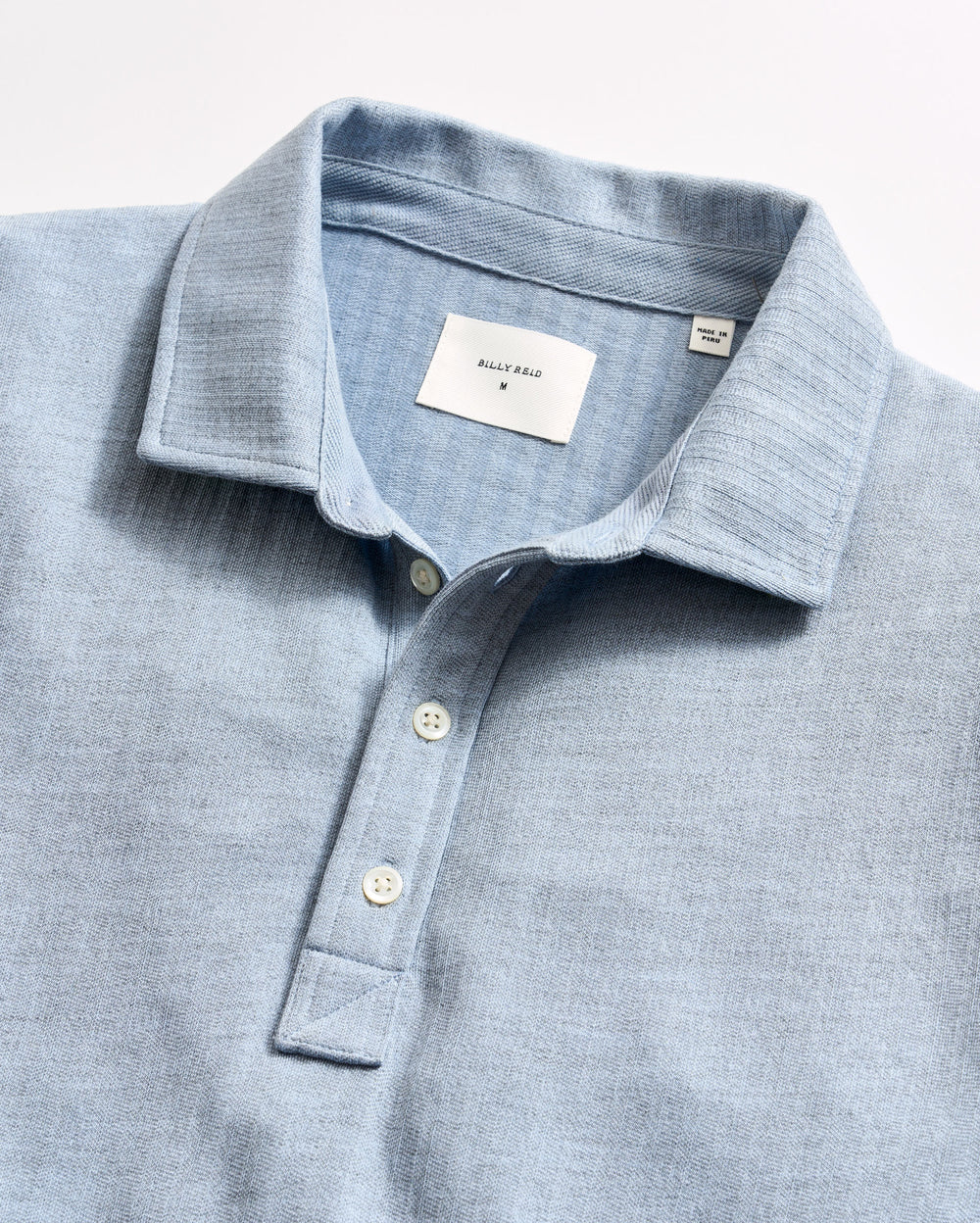 Billy Reid Long Sleeve Herringbone Polo - Blue Fog