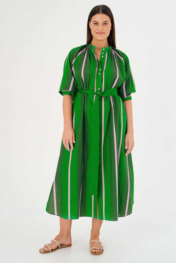 Oroton Calypso Stripe Shirt Dress - Jewel Green