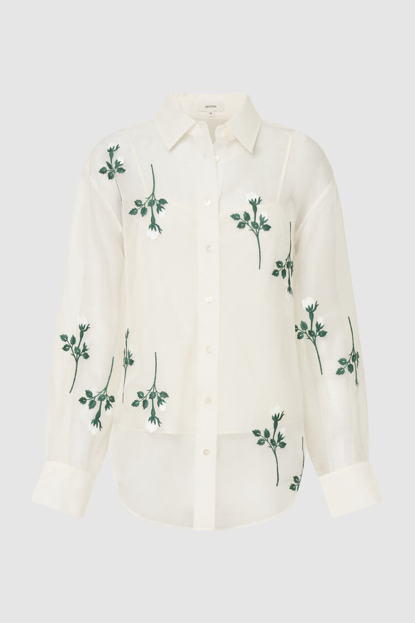 Oroton Rosebud Embroidery Overshirt in Soft Cream