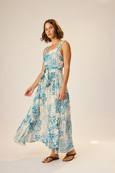 Natalie Martin Jasmine Maxi Dress With Sash  - Coral Wave Sky