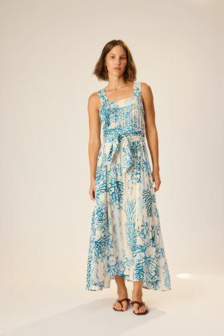 Natalie Martin Jasmine Maxi Dress With Sash  - Coral Wave Sky