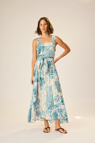 Natalie Martin Jasmine Maxi Dress With Sash  - Coral Wave Sky