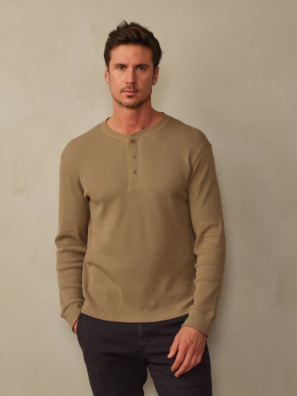 Road to Nowhere Crosby Organic Cotton Waffle Henley - Fatigue