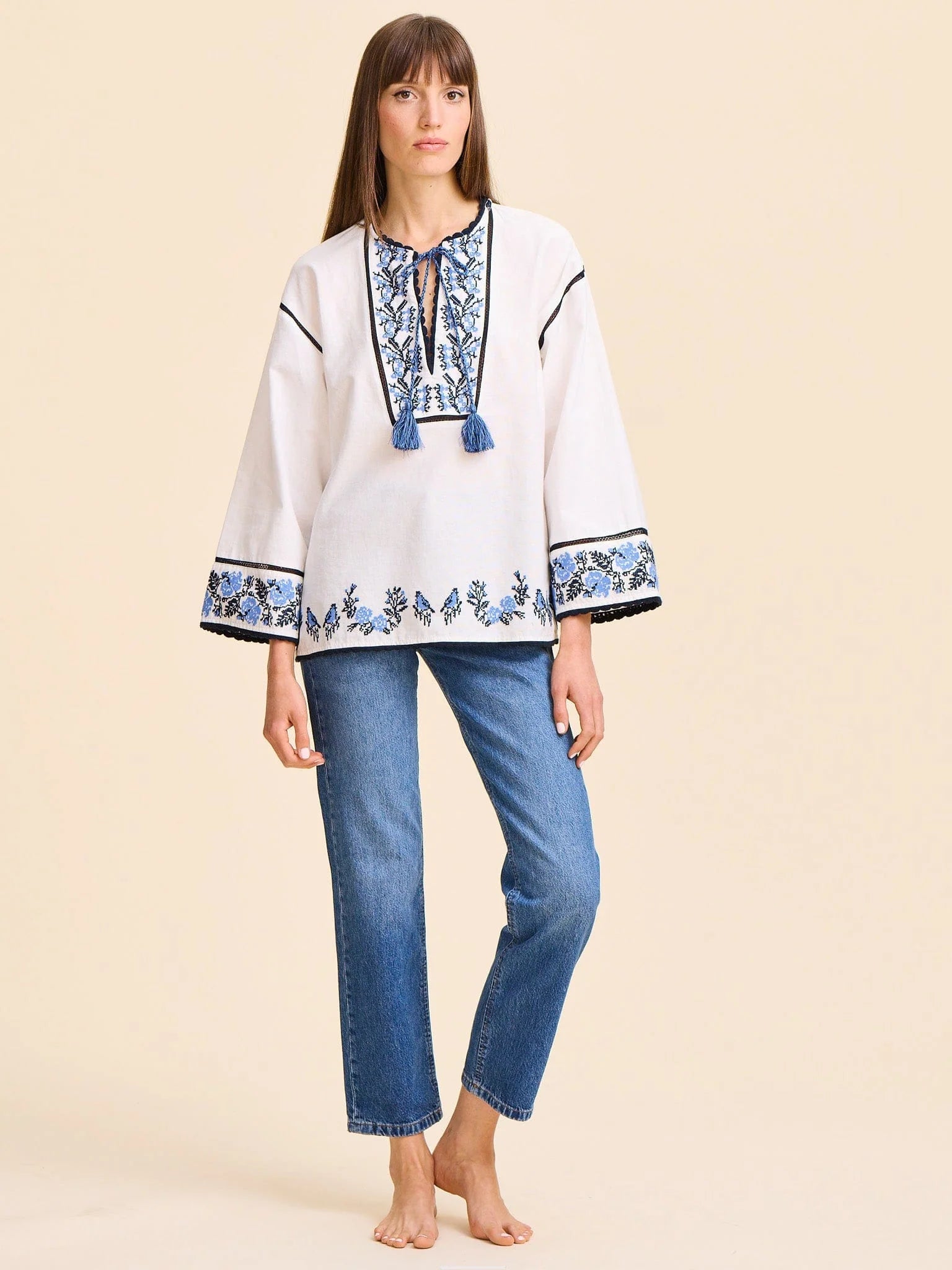 Mille Angelica Top in Santorini Embroidery