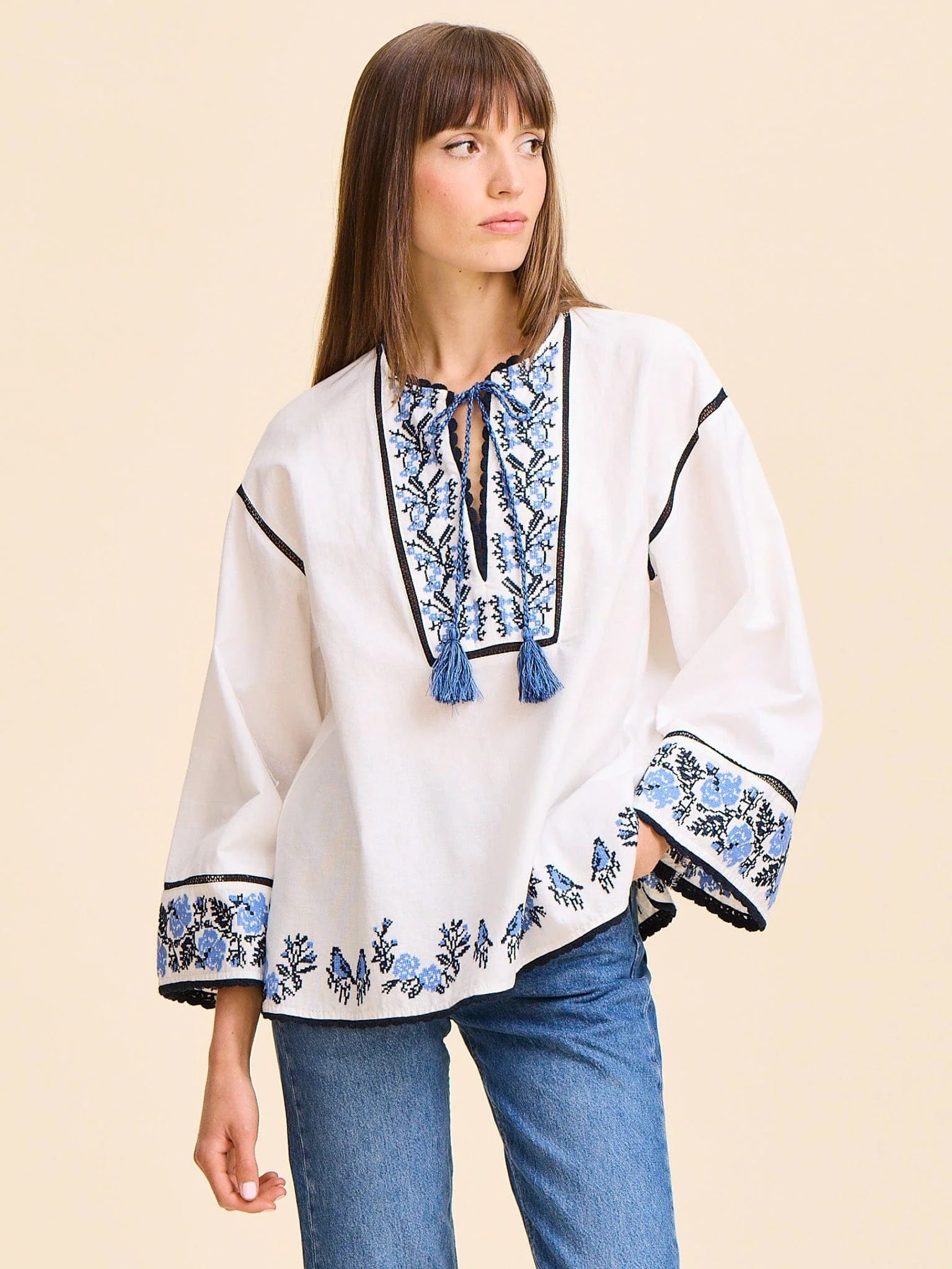Mille Angelica Top in Santorini Embroidery