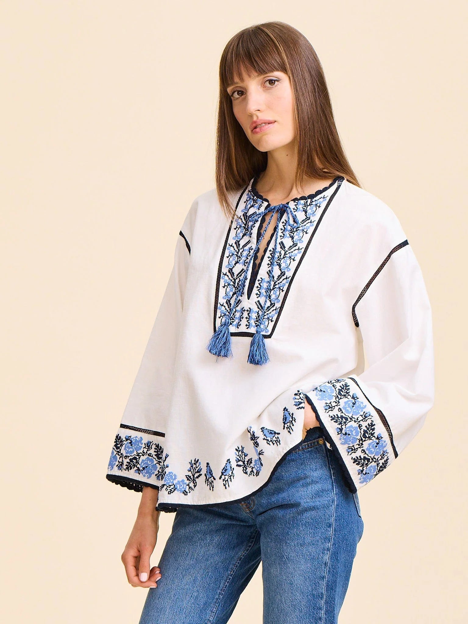 Mille Angelica Top in Santorini Embroidery