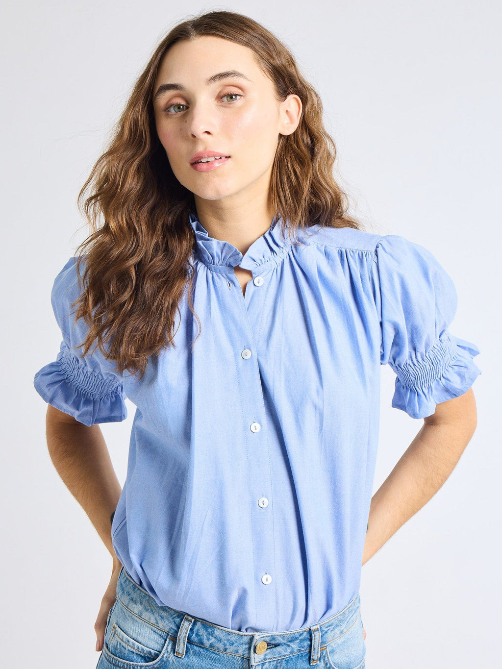 Mille Marnie Top - Blue Oxford