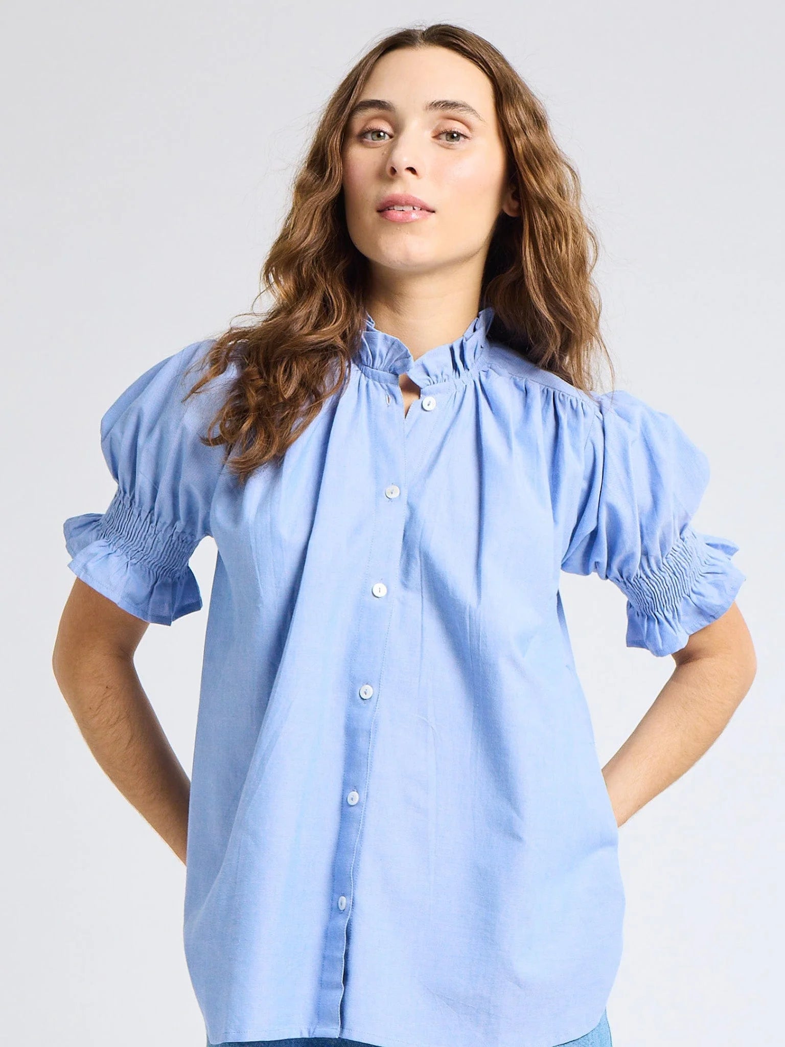 Mille Marnie Top - Blue Oxford