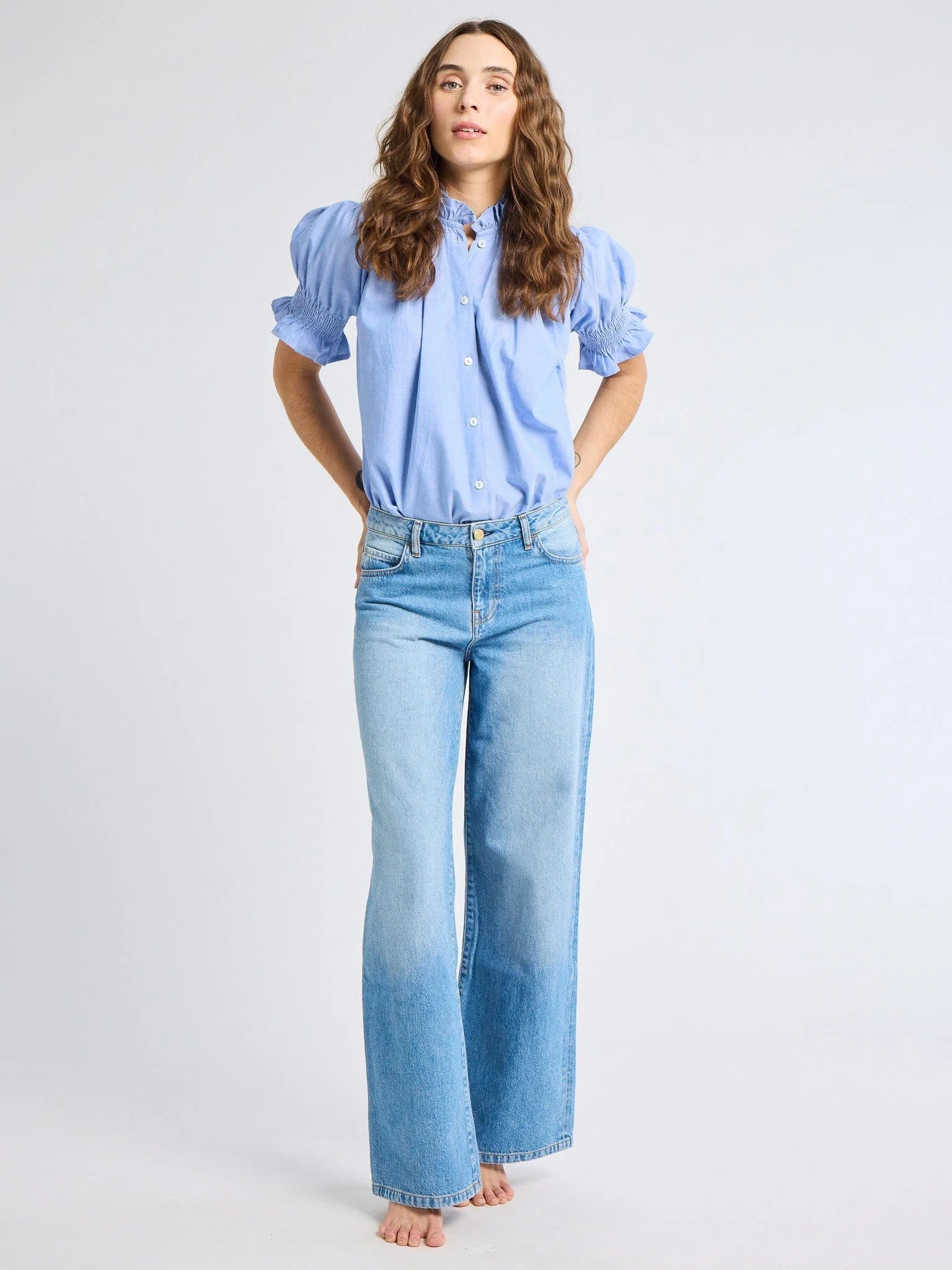 Mille Marnie Top - Blue Oxford
