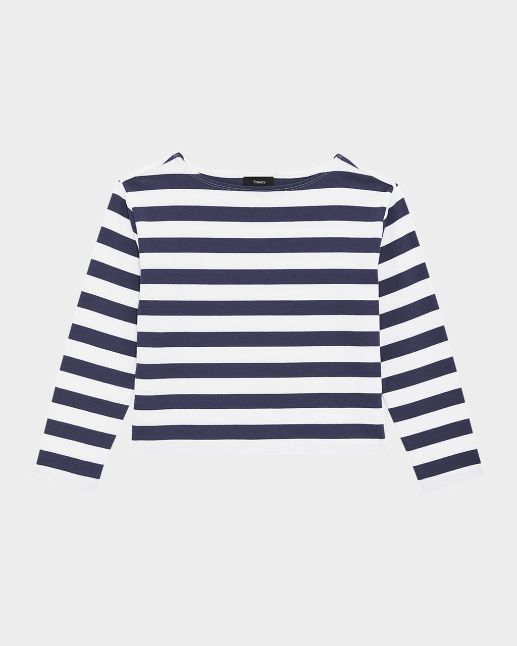 Theory Boatneck Tee White Stripe - Navy Multi