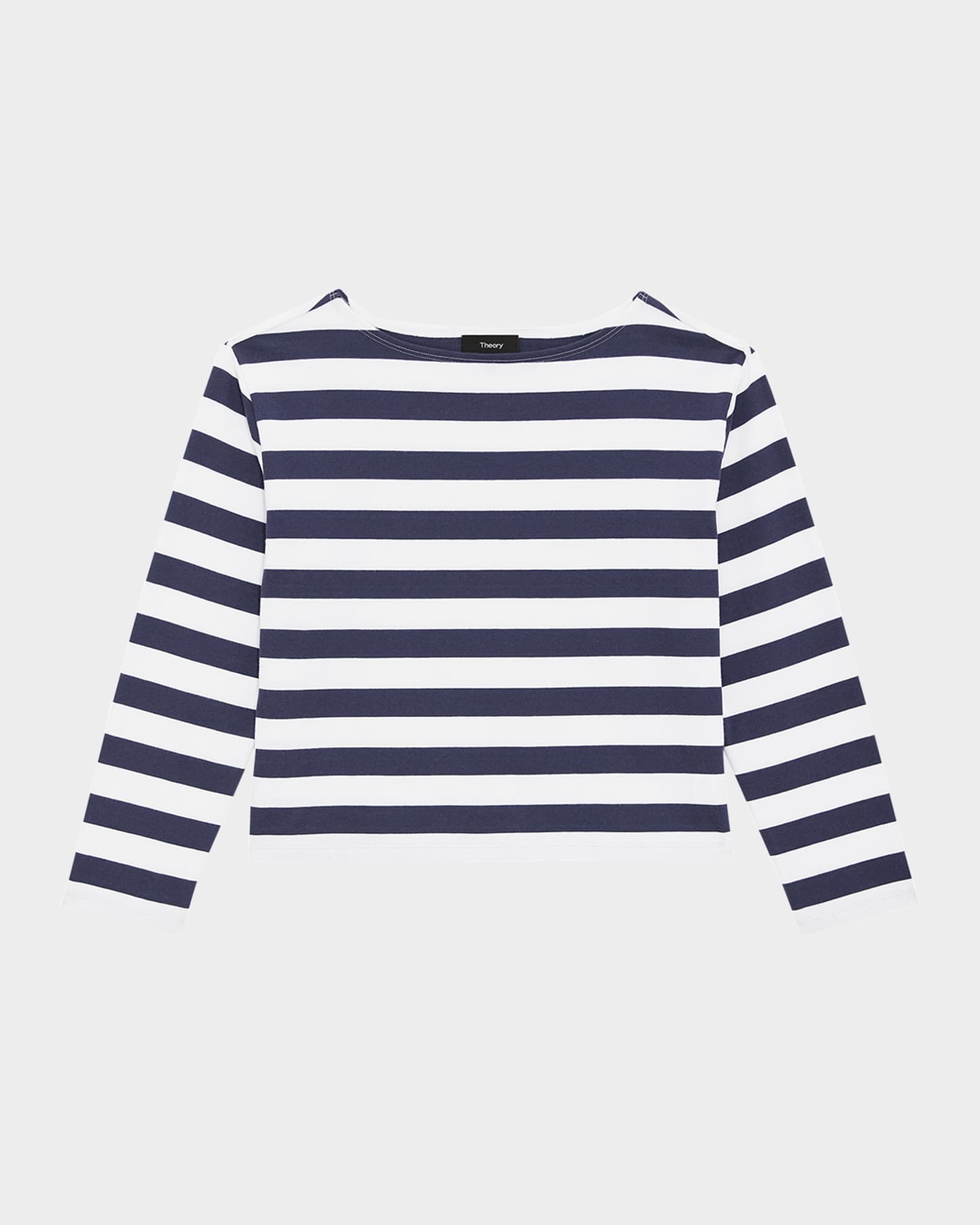 Theory Boatneck Tee White Stripe - Navy Multi