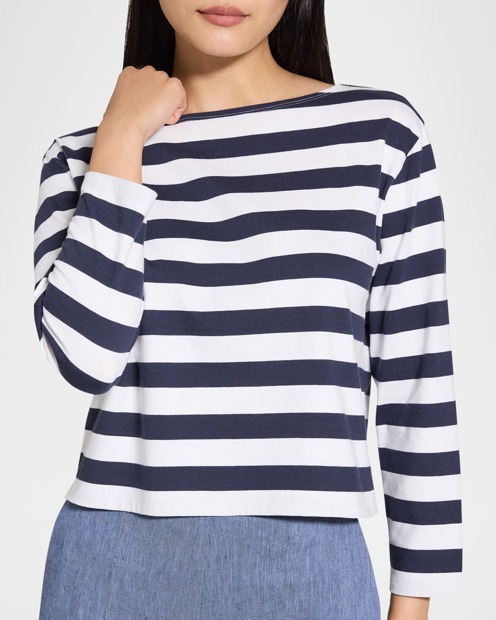 Theory Boatneck Tee White Stripe - Navy Multi