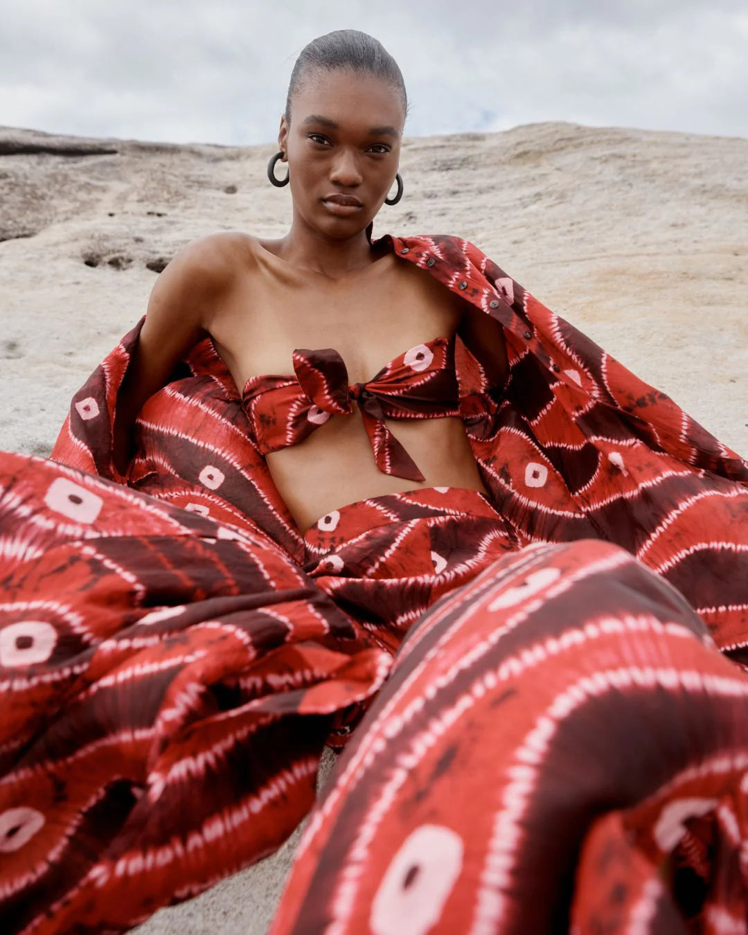 Ilio Nema Arion Hand Dyed Silk Shirtdress - Red Tie-Dye