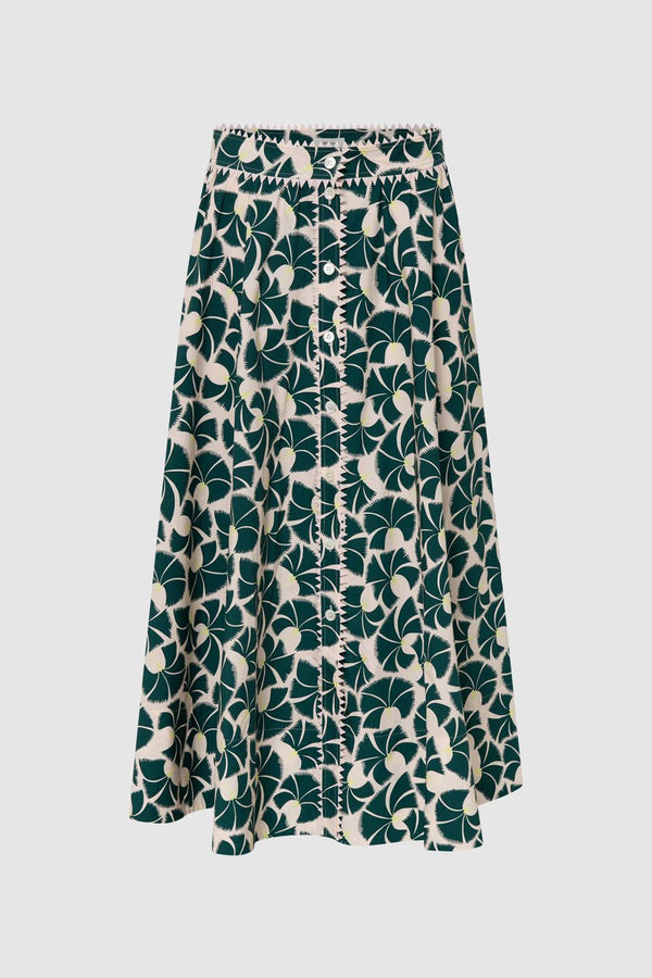 Oroton Fan Flower Print Skirt in Ivy