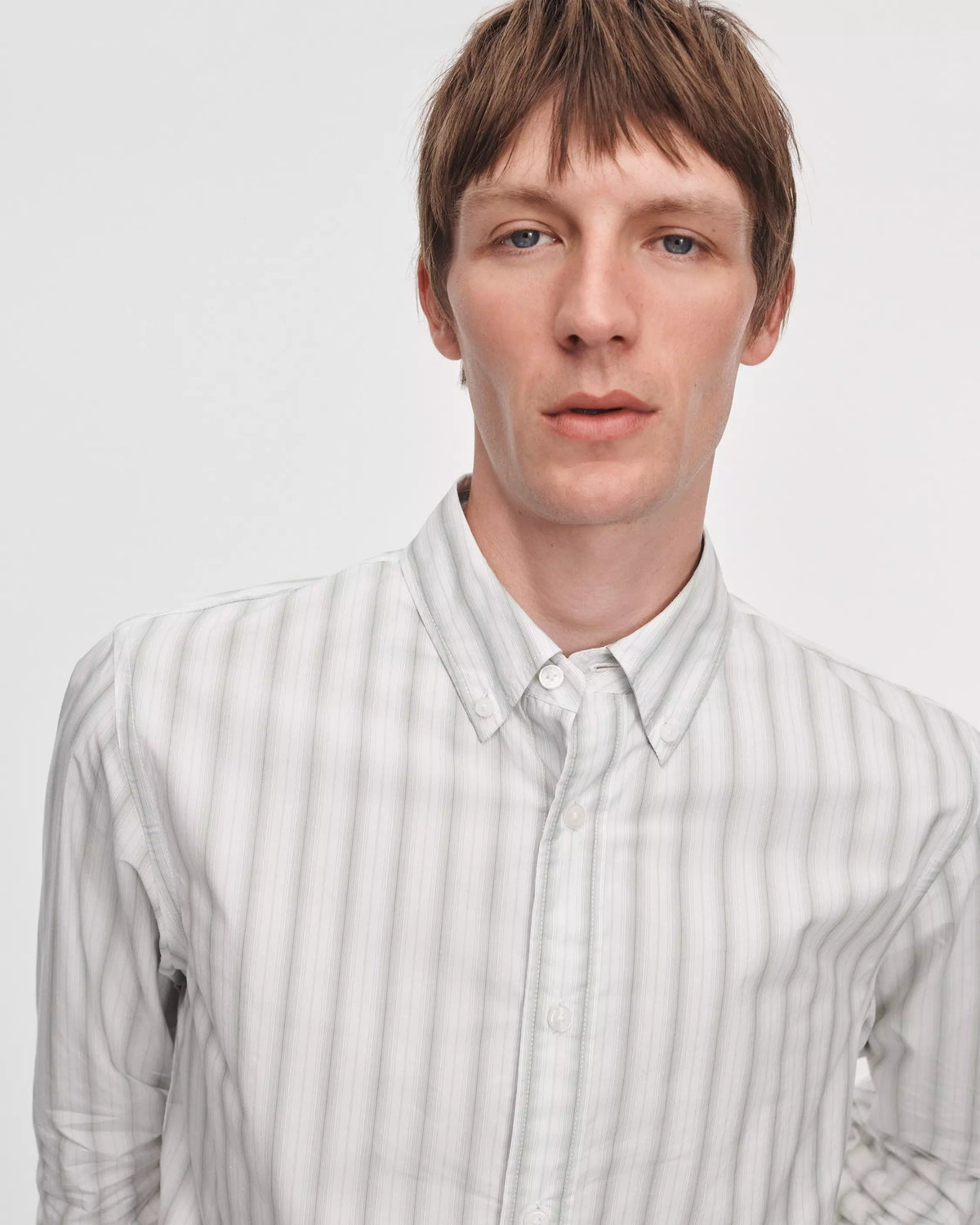 Rag & Bone Classic Striped Poplin Shirt - Green Stripe