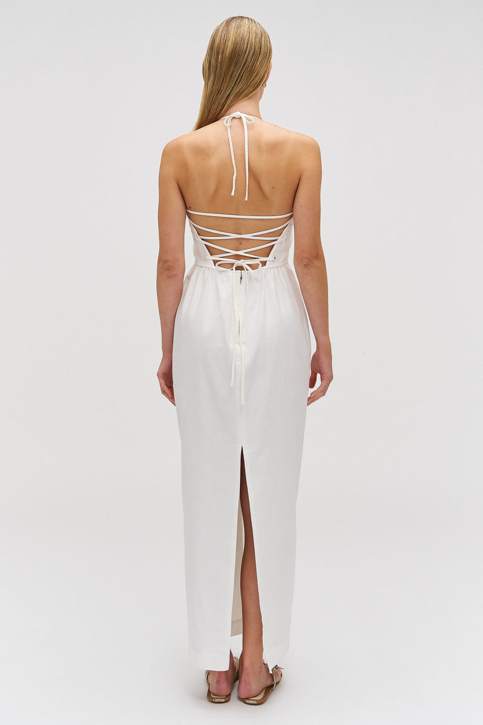 Oroton Eyelet Detail Long Halter Dress - White