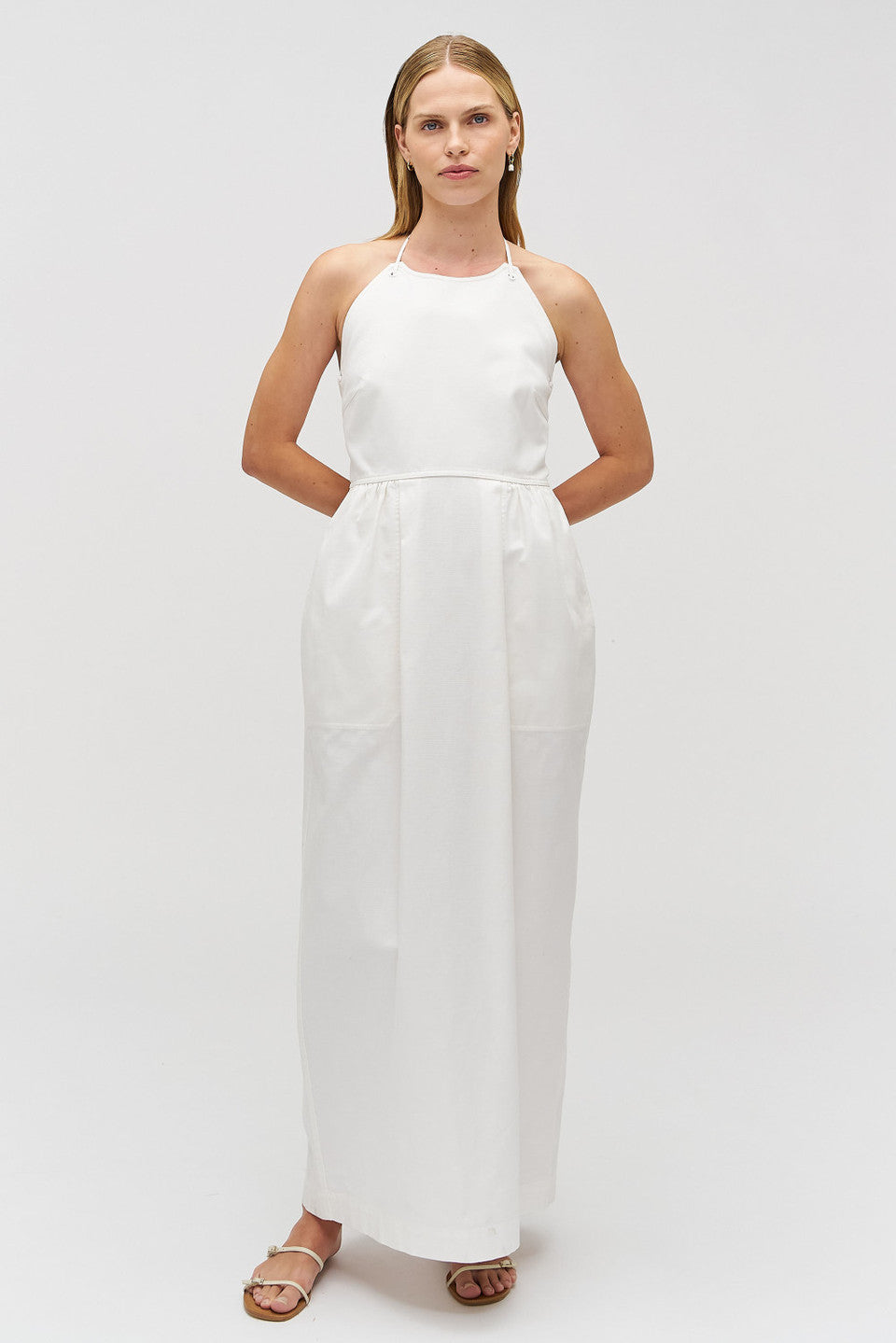 Oroton Eyelet Detail Long Halter Dress - White