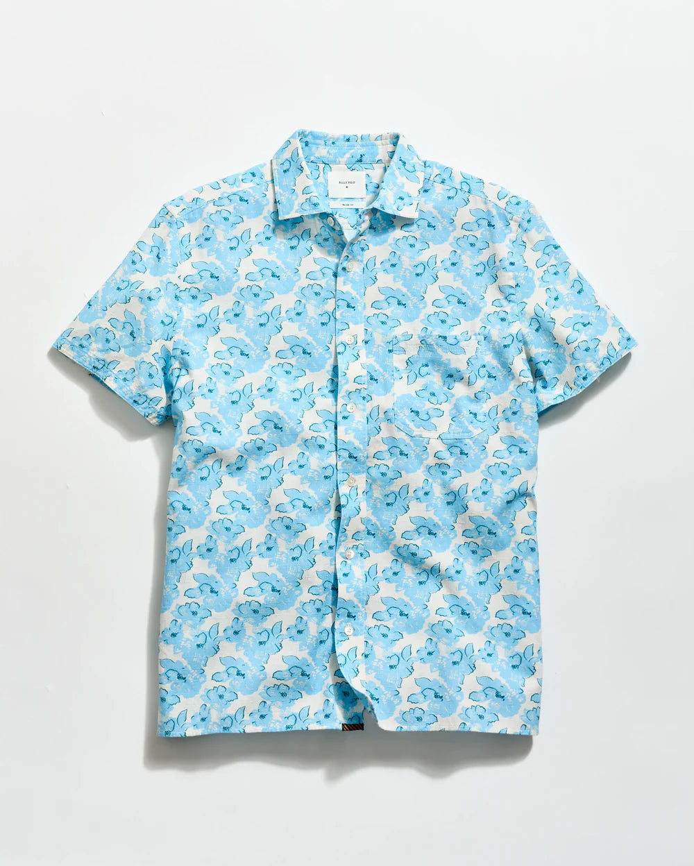 Billy Reid Short Sleeve Textured Painted Floral Shirt - Sky Blue Multi