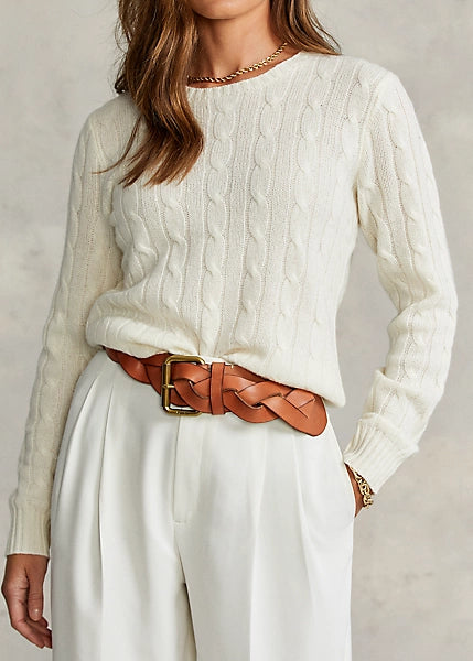 Polo Ralph Lauren Cable Knit Cashmere Sweater Cream Quattro Tizi
