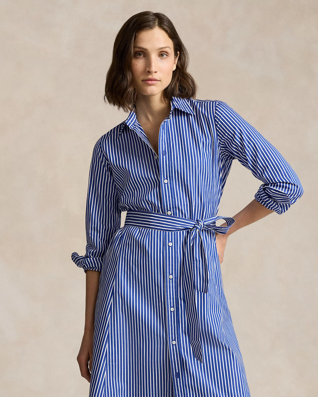 Polo Ralph Lauren Belted Striped Cotton Shirtdress - Navy & White