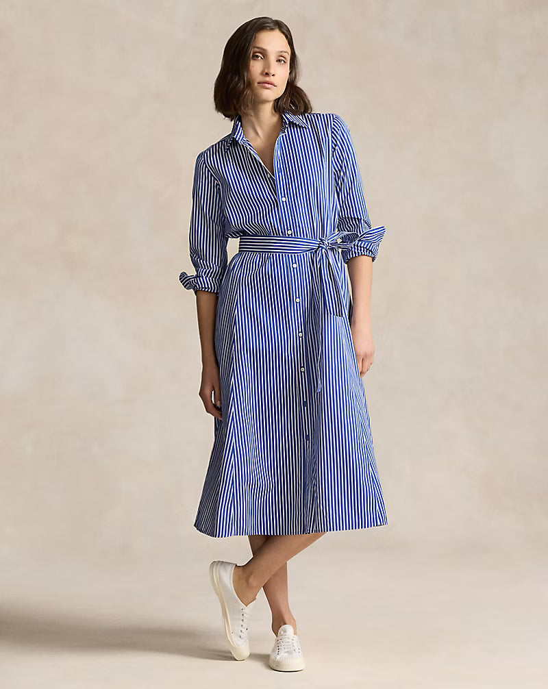 Polo Ralph Lauren Belted Striped Cotton Shirtdress - Navy & White