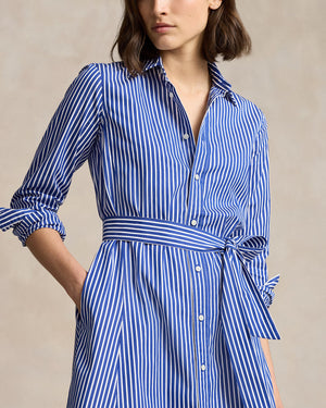 Polo Ralph Lauren Belted Striped Cotton Shirtdress - Navy & White
