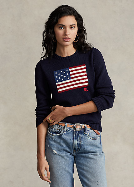 Polo Ralph Lauren Flag Cotton Crewneck Sweater - Navy