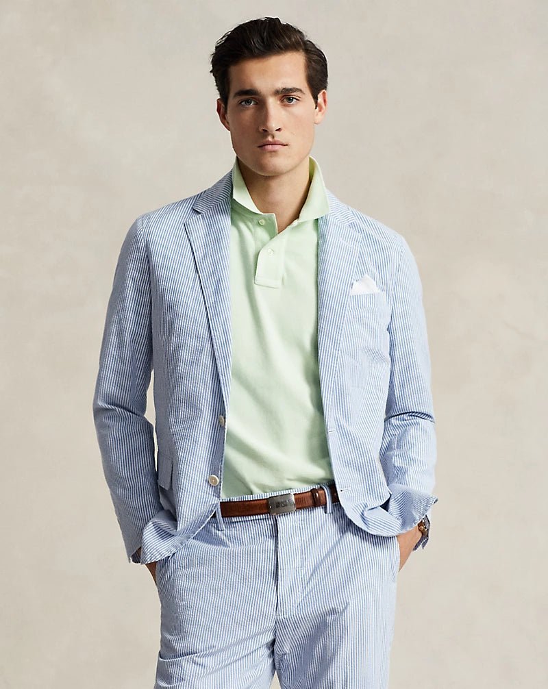 Polo Ralph Lauren Men s Polo Soft Seersucker Suit Jacket Bright Blue White Size XL
